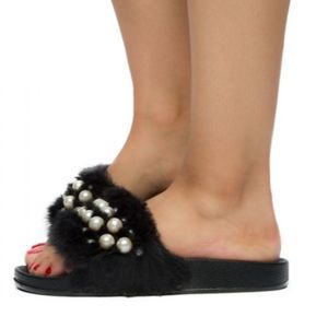 Women's black fur sandals